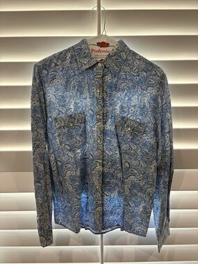 Blue Paisley Men's Button-Up Shirt